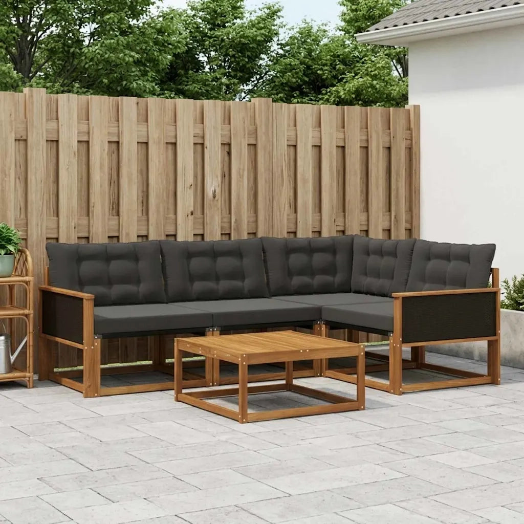 Set di divani da esterno con cuscino 5 pcs Naturale e Nero