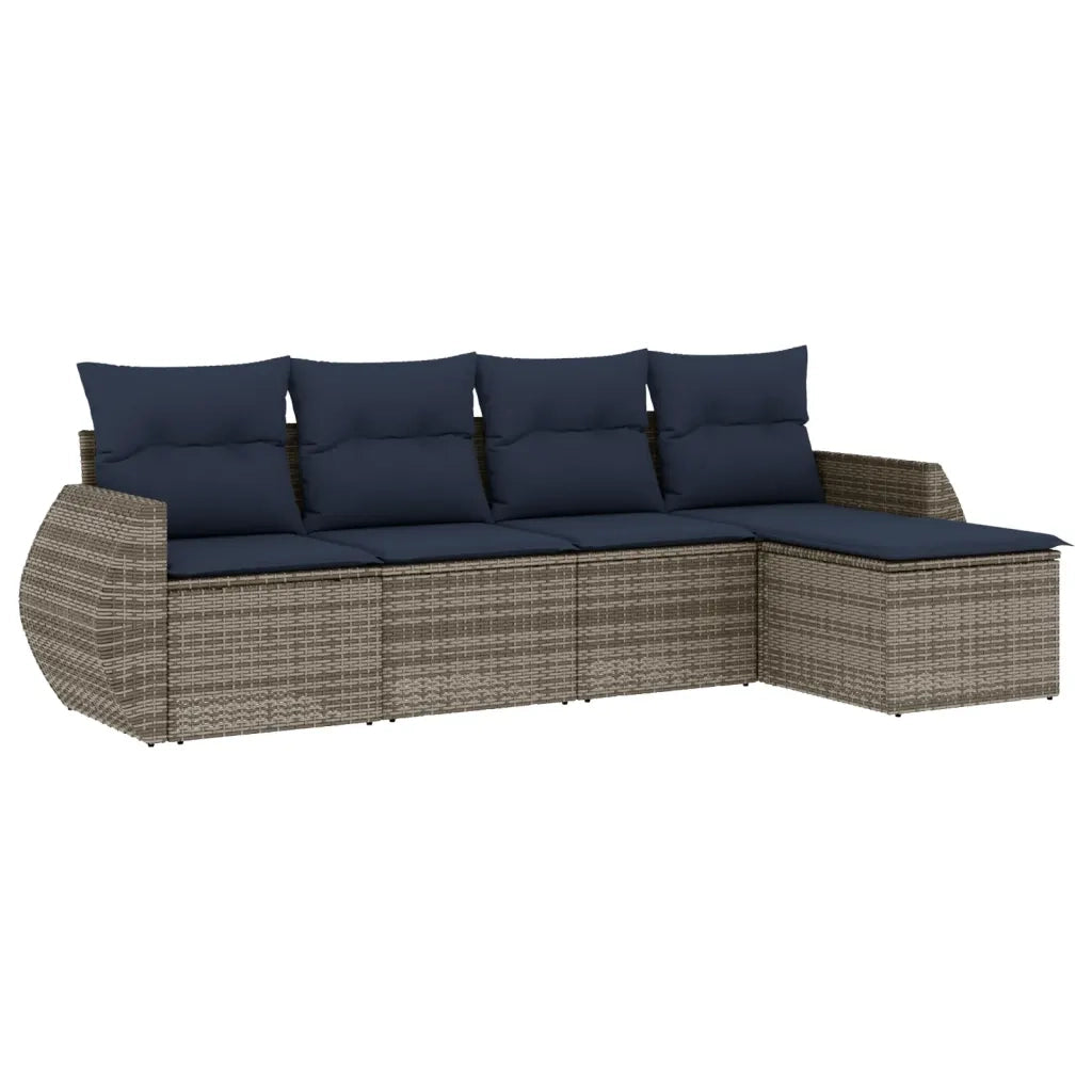 Set Divani da Giardino 5 pz con Cuscini Grigio in Polyrattan 3221290