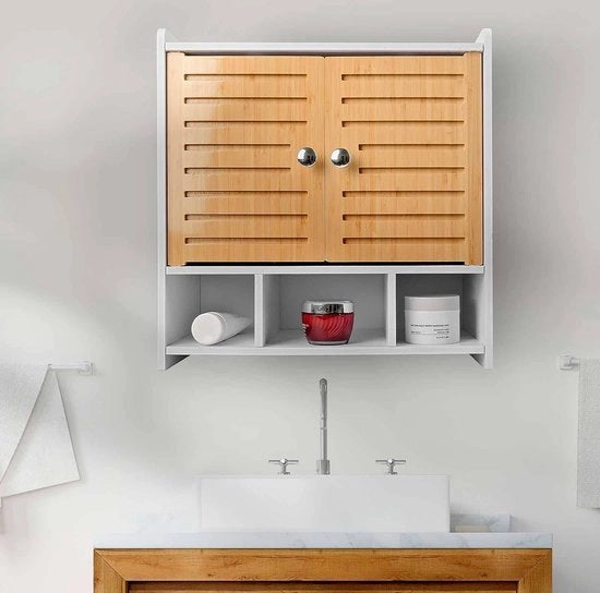 Cassa, cassa fissa, cassa da bagno, 2 porte con persiane e spazio aperto
