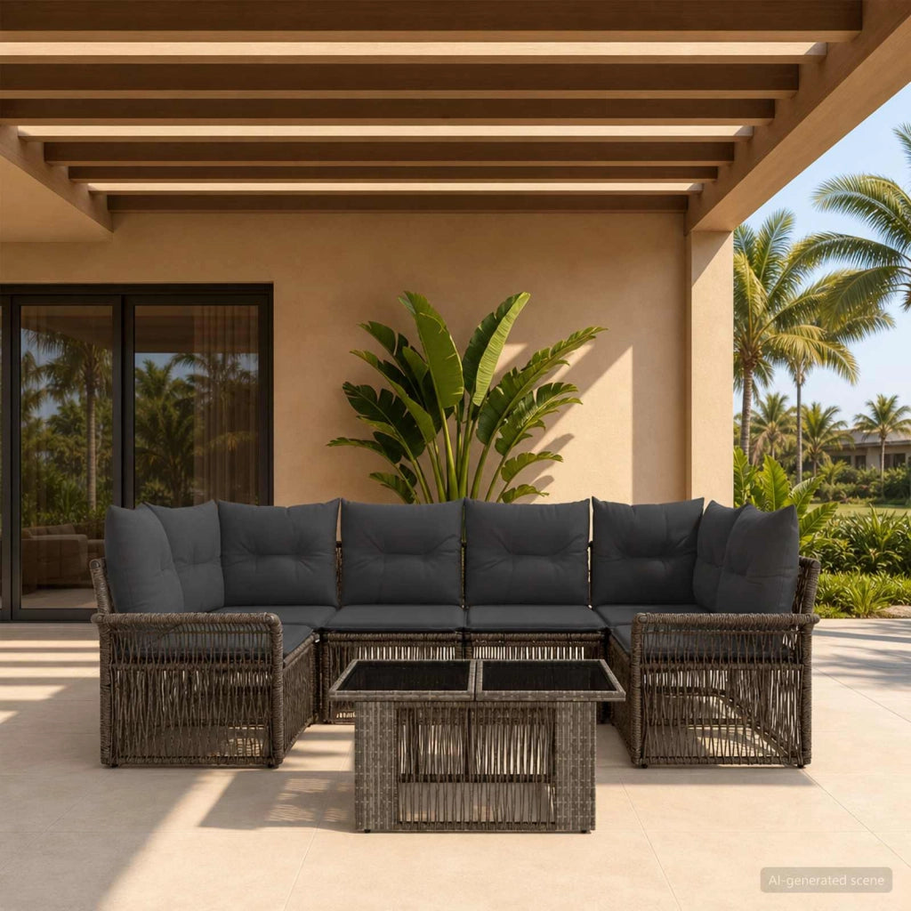 Set Divano da Giardino 7 pz Grigio e Grigio Scuro polyrattan 3436598