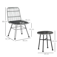 Set Mobili da Giardino 3 Pezzi con Tavolino e Sedie in Rattan PE, Poilestere e Acciaio per Esterni, Grigio