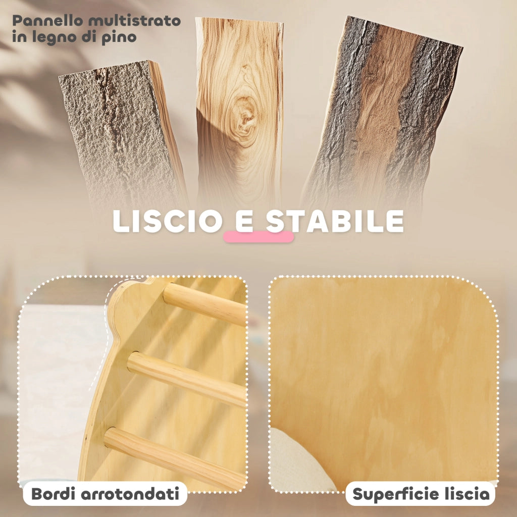 Arco Montessoriano 3 in 1 per Bambini da 18-48 Mesi, Struttura da Arrampicata, Tavolino e Dondolo con Cuscino