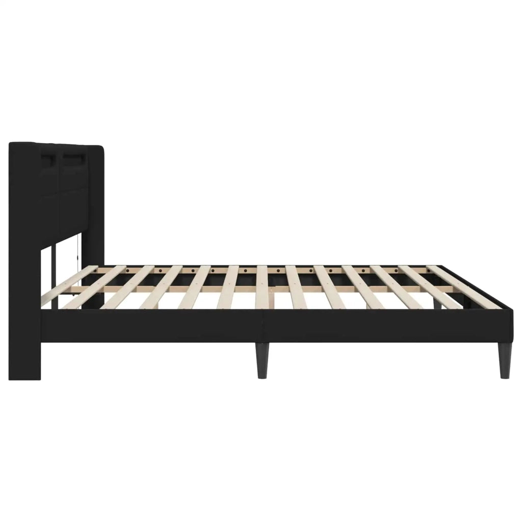 Struttura del letto con strisce LED Nero 200 x200 cm Similpelle