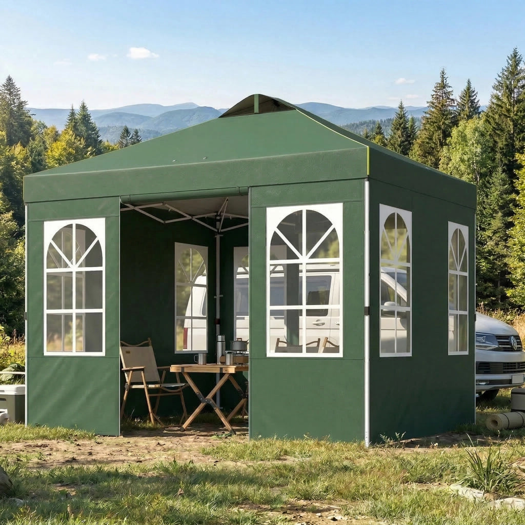 Tenda da Giardino Pieghevole 3x3 m ¨C Zephmum ¨C Verde con UPF50+ 4 Laterali e Borsa