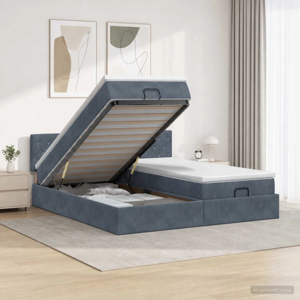 Letto Ottomano con Materasso e LED Grigio Scuro 200 x 200 cm 3457321