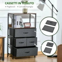 Mobile Cassettiera Multiuso con 4 Cassetti Pieghevoli in Tessuto, Arredamento Soggiorno e Camera, 58x29x103cm, Grigio Scuro