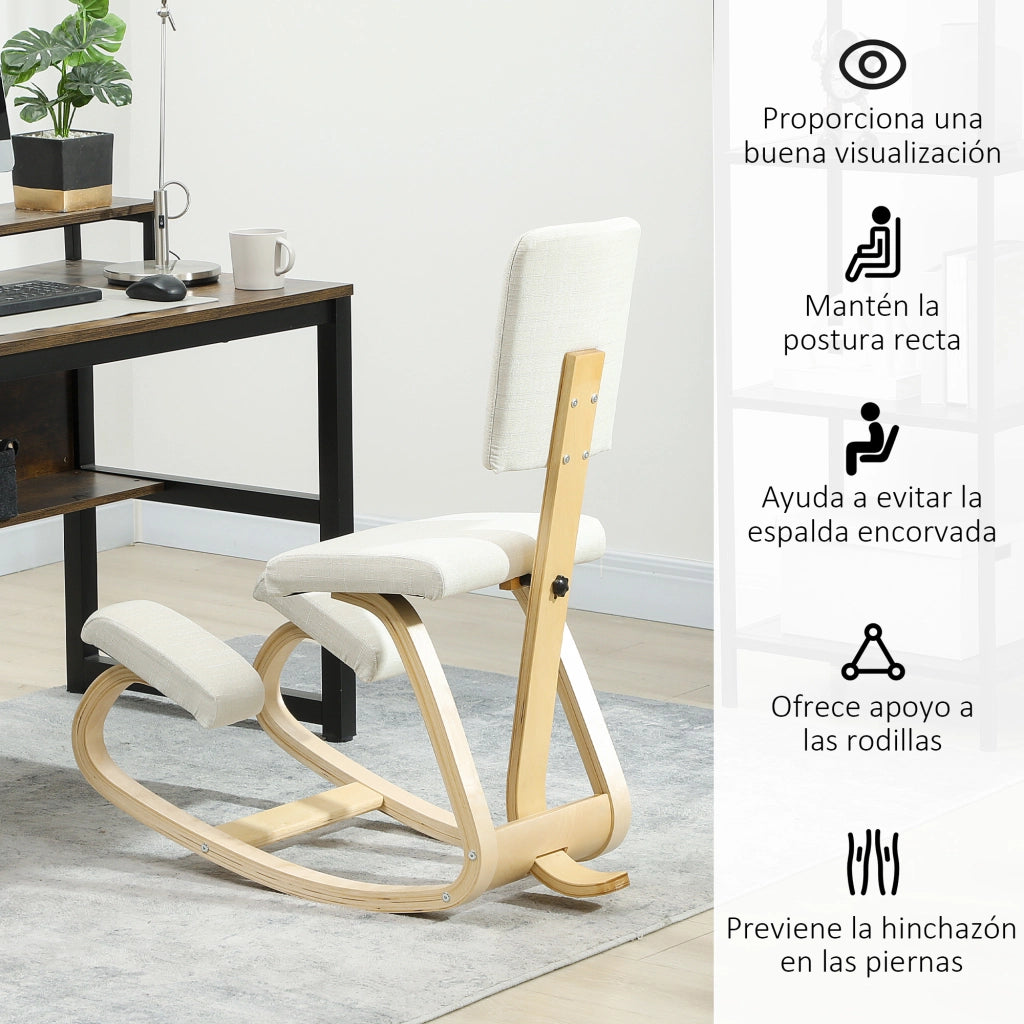 Sgabello ergonomico con schienale imbottito ¨C Zephmum ¨C Legno color crema