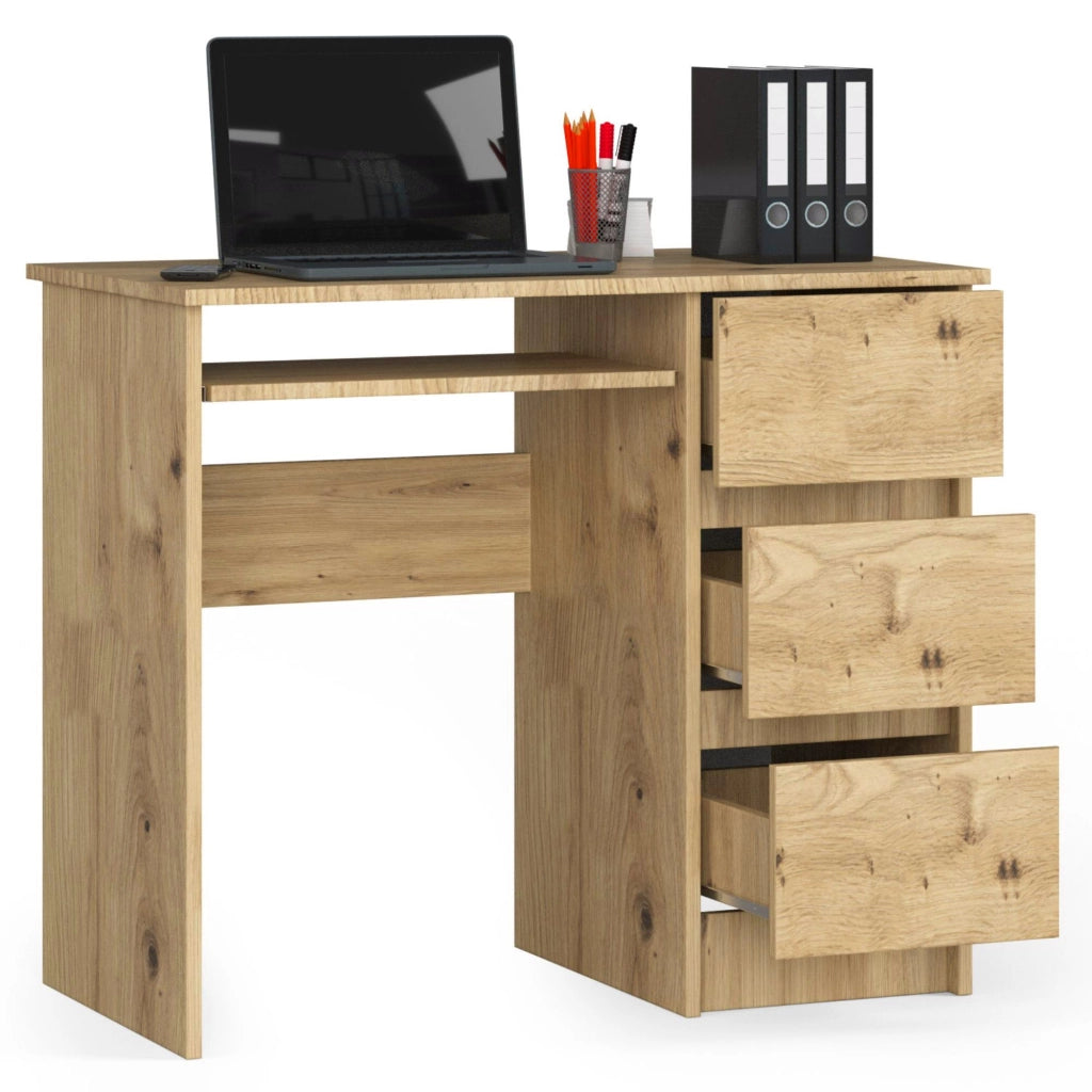 Scrivania per computer AKORD A6 Quercia Artisan 90 cm 3 cassetti 90x50x77 cm Modello a destra