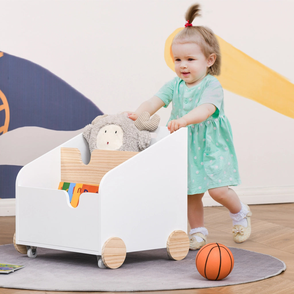 Libreria per Bambini con Ruedas e 2 Sezioni ¨C zephmum ¨C 40x43x43 cm Bianco e Legno Naturale