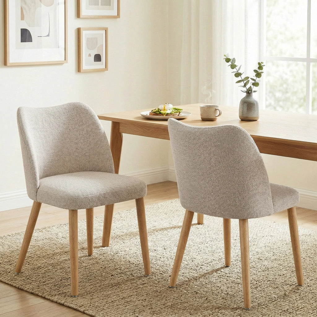 Set di 2 Sedie da Pranzo in Tessuto e Legno ¨C Minimal ¨C Crema
