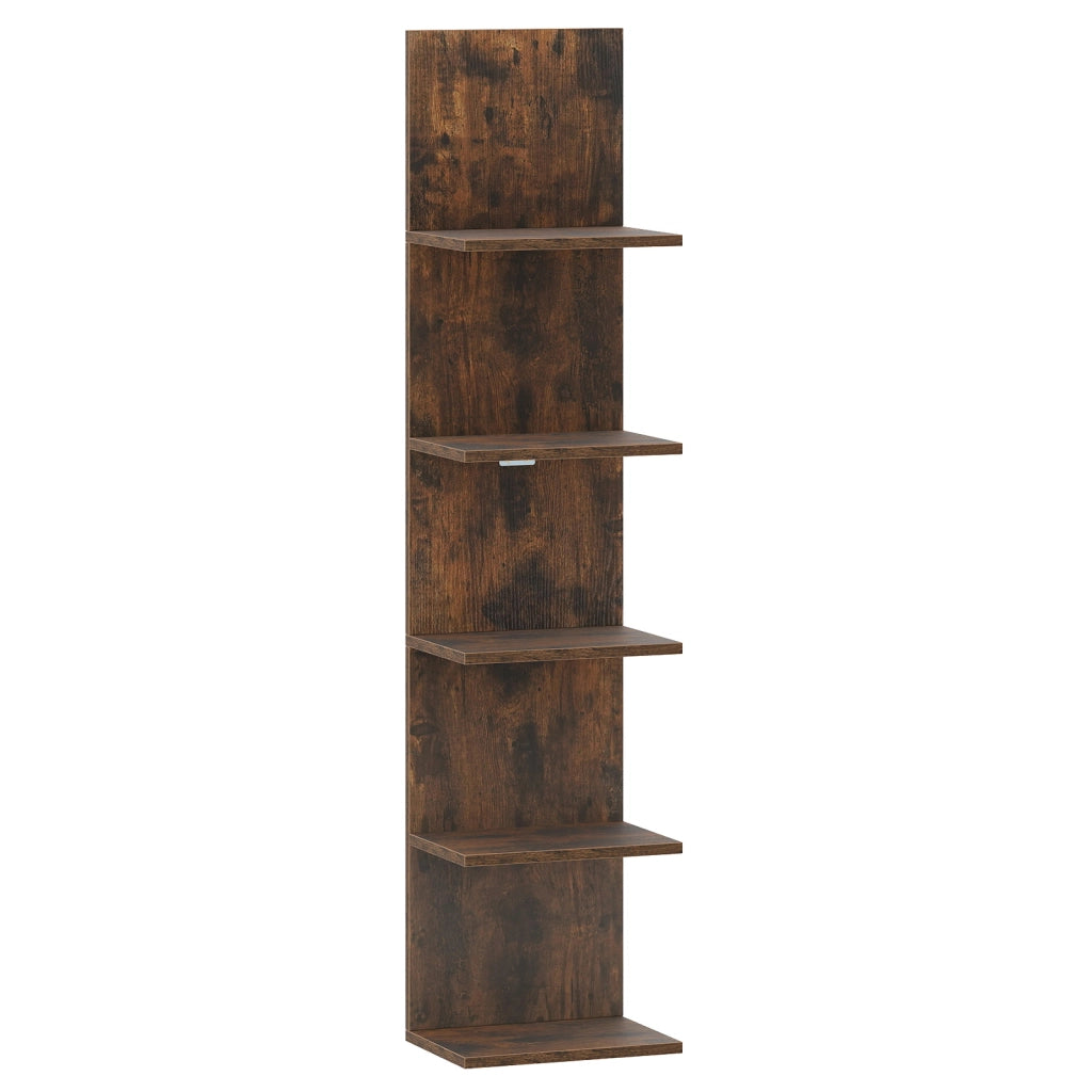 Mensole da parete a 5 ripiani in legno verticali sospese, Organizer per camera soggiorno bagno decorazione casa Marrone