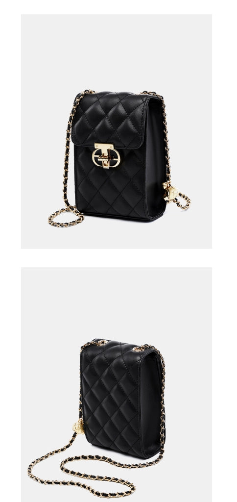 Borsa da donna in vera pelle, mini borsa per cellulare, borsa a tracolla estiva da donna, nera