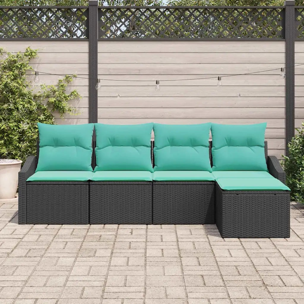Set di divani con cuscino 5 pcs Nero polyrattan