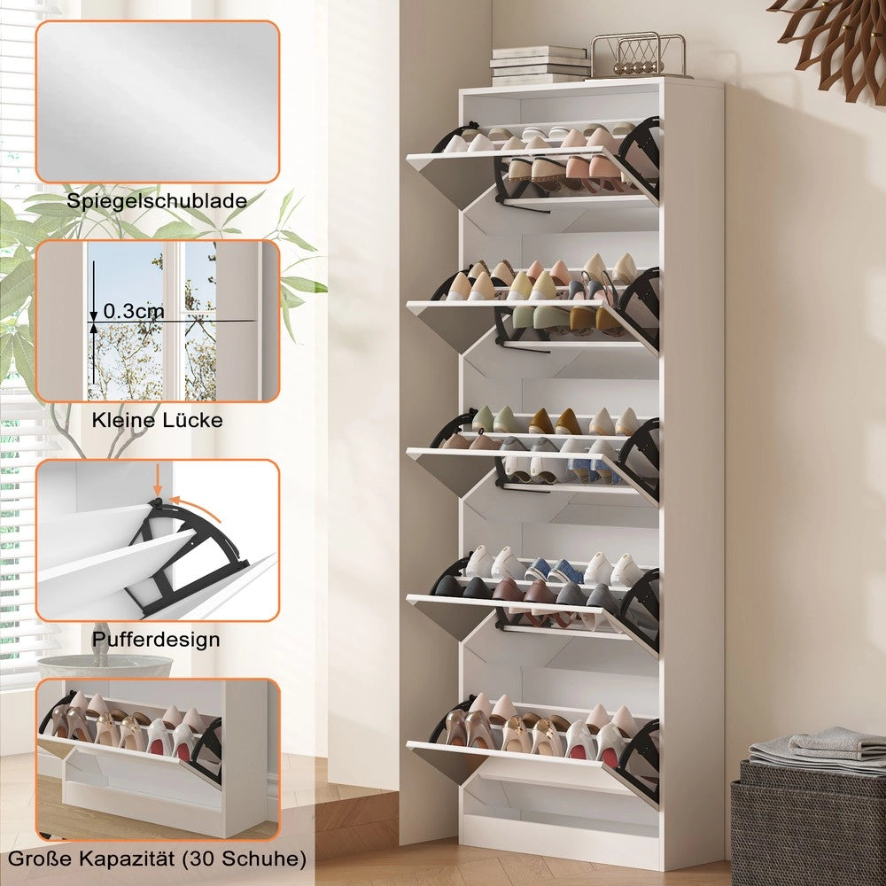 Scarpiera con Specchio e 5 Ante Ribaltabili ¨C MINIMAL ¨C Bianco