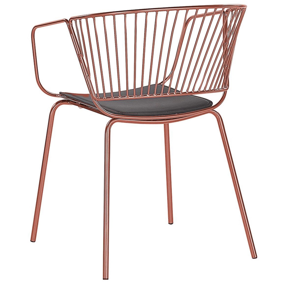 Set di 2 sedie da pranzo in filo metallico rosso rame design ecopelle Nero cuscino sedile stile industriale glam