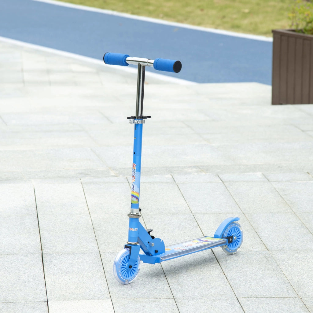 Monopattino per Bambini 3-7 Anni Pieghevole a 2 Ruote e Altezza Regolabile, 67x32x65-78 cm, Blu