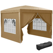 Gazebo da Esterno 3x3 m Pieghevole con 4 Pannelli Laterali, in Acciaio e Tessuto Oxford Cachi