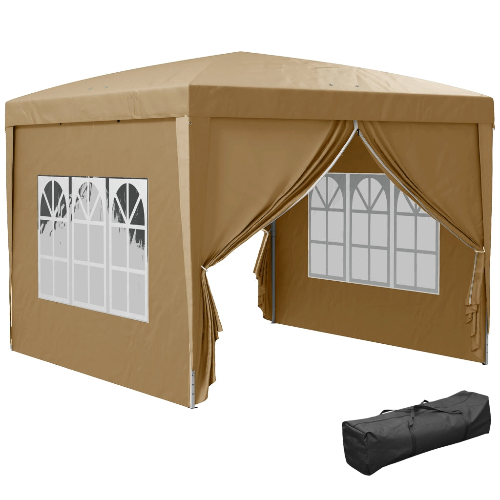 Gazebo da Esterno 3x3 m Pieghevole con 4 Pannelli Laterali, in Acciaio e Tessuto Oxford Cachi