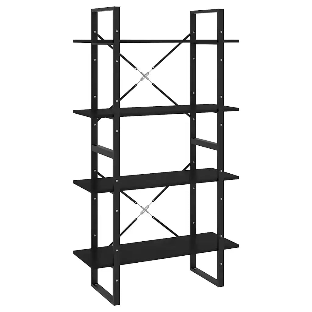 Libreria a 4 Ripiani-Scaffale per Libri-Mobile di Stoccaggio Nera 80x30x140 cm in Massello di Pino