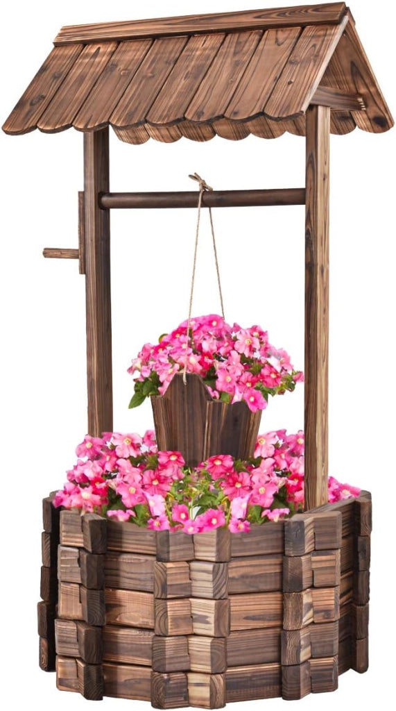 Pozzo da Giardino, Pozzo Decorativo, Legno d'Abete, Manovella Girevole, da Esterno, Marrone
