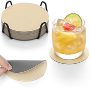 Set di supporti per bicchieri, 12 pezzi, supporti per bicchieri doppie, supporti per bicchieri, supporti per bevande, supporti antiscivolo, pelle, pelle imitante, supporti con finitura in pelle (grigio, giallo paglia, rotondo)