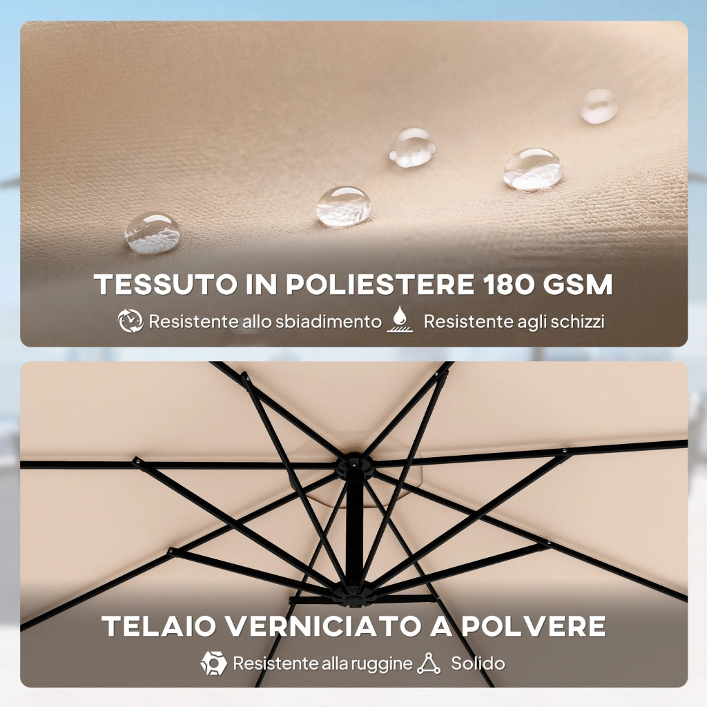 Ombrellone a Sbalzo ¨C zephmum ¨C ?3 m, Metallo, PP e Poliestere, Colore Cachi