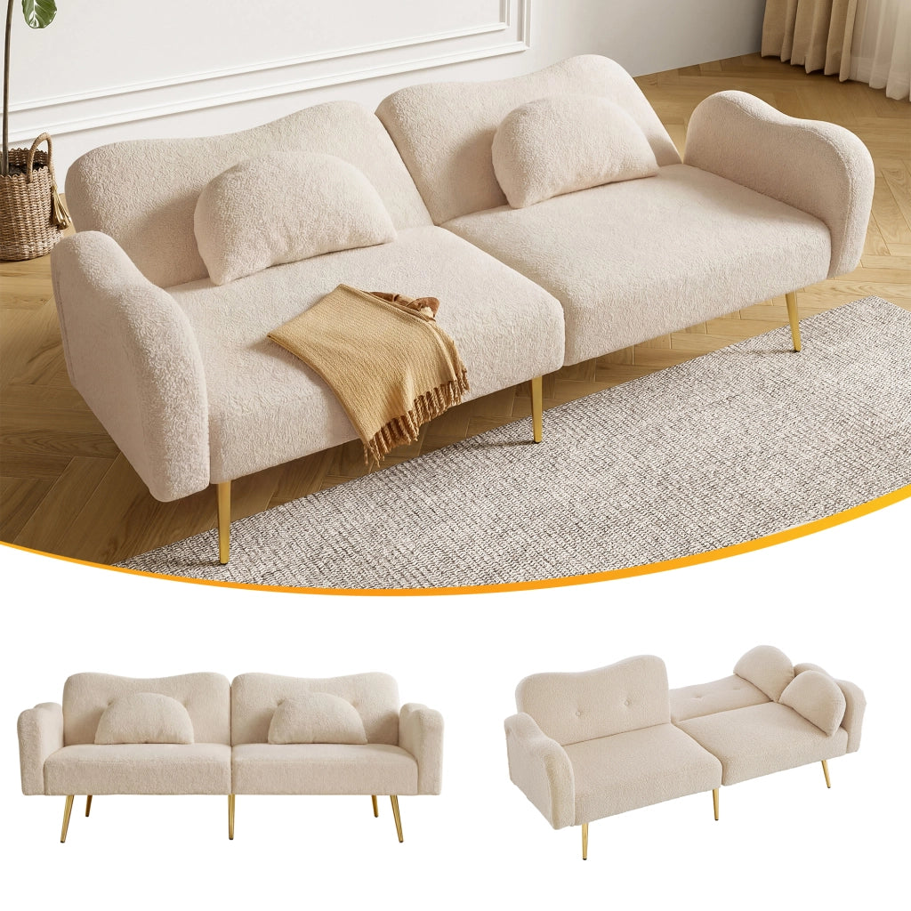 Divano letto due posti - Zephmum- Moderno schienale regolabile gambe metallo dorate