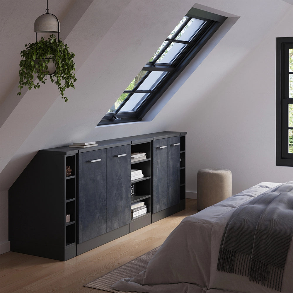 Set di mobili sottotetto Rion Calce nera/Antracite 210 cm Set di 5 carcasse armadio profondità 60 cm Vicco