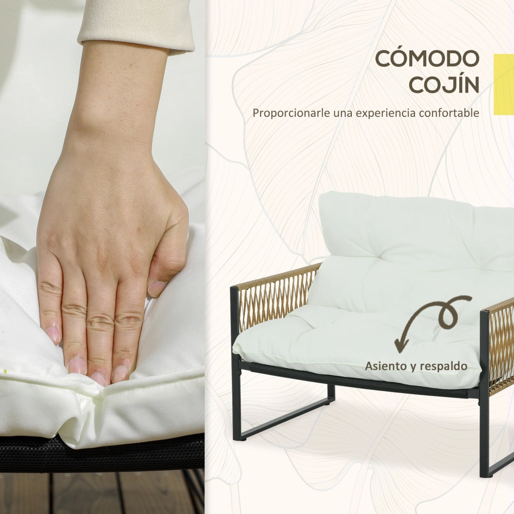 Set Giardino in Polyrattan con 2 Sedie 1 Divano 2 Posti 1 Tavolino e Cuscini Crema ¨C zephmum ¨C 6 Pezzi