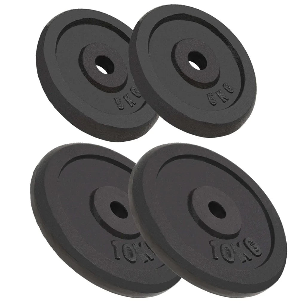 Set di 4 dischi pesi: 2 x 10 kg + 2 x 5 kg manubri in ghisa per fitness e allenamento con i pesi 02_0000761