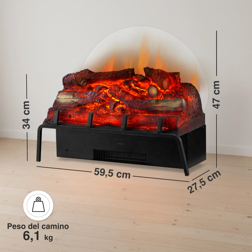 KAMINIO Camino elettrico NOAH - Inserto per caminetto elettrico con riscaldamento, effetto 3D, telecomando