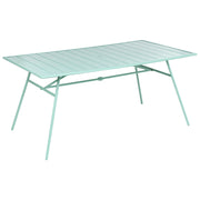 Tavolo da giardino in ferro zincato verde menta 160 x 90 cm, arredo da esterno verniciato a polvere, moderno