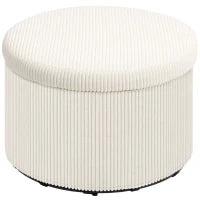 Pouf Poggiapiedi contenitore rotondo, in velluto a coste, capacità 120 kg, Ø 60 x 41 cm, Beige