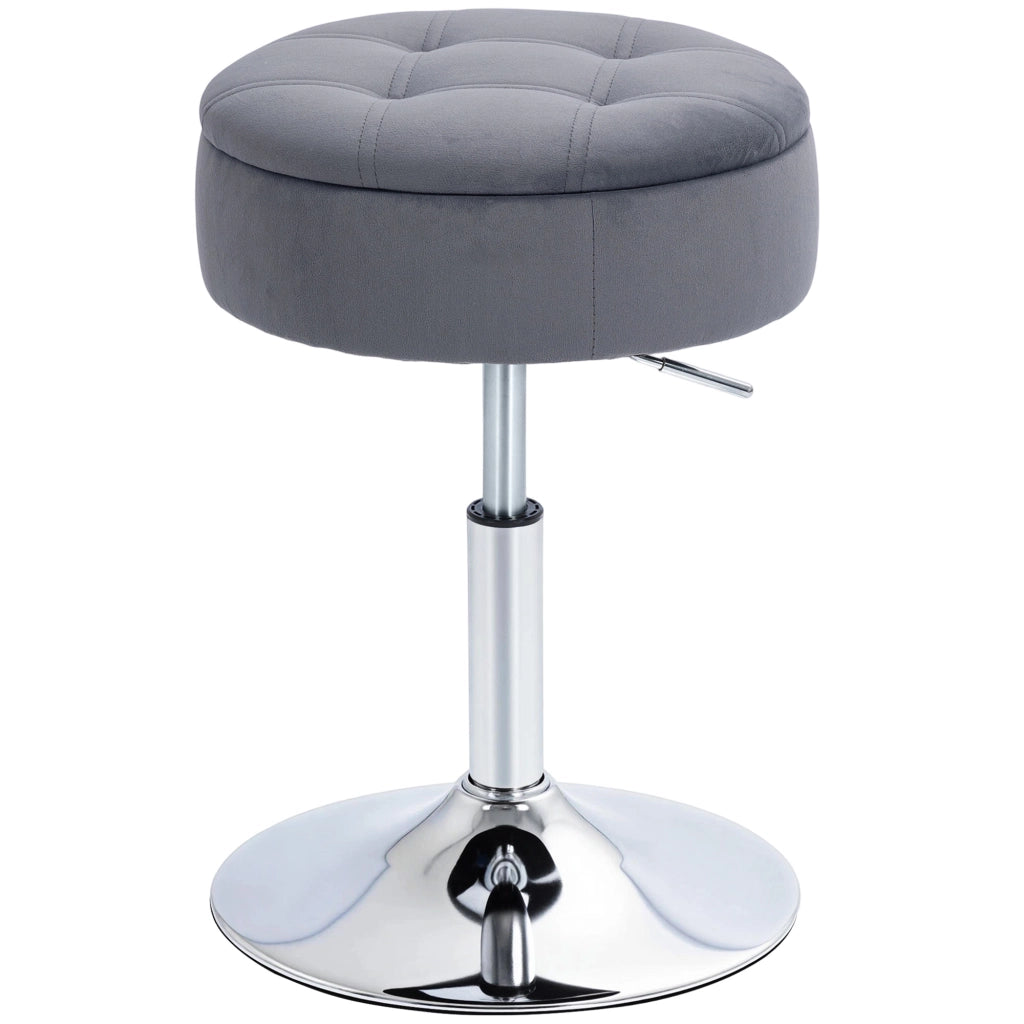 Sgabello da trucco in velluto con rotazione e altezza regolabile ¨C zephmum ¨C grigio 49-65 cm