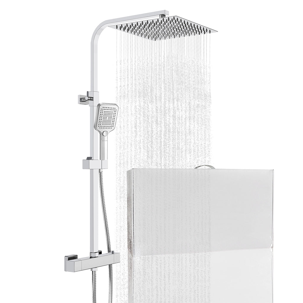 Colonna doccia quadrata completo di miscelatore termostatico rettangolo, soffione quadrato 30x30cm, cromo