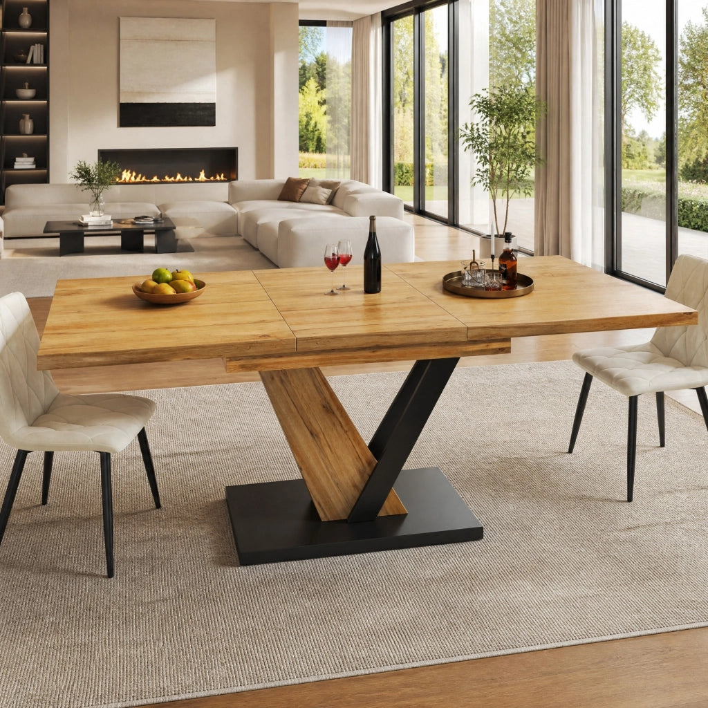 TAVOLO da pranzo allungabile 120-160x75x75,5 cm MDF effetto legno e metallo