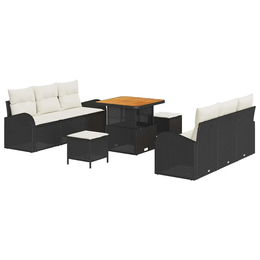 Set Divano da Giardino con cuscino 9 pcs Nero polyrattan 3362345