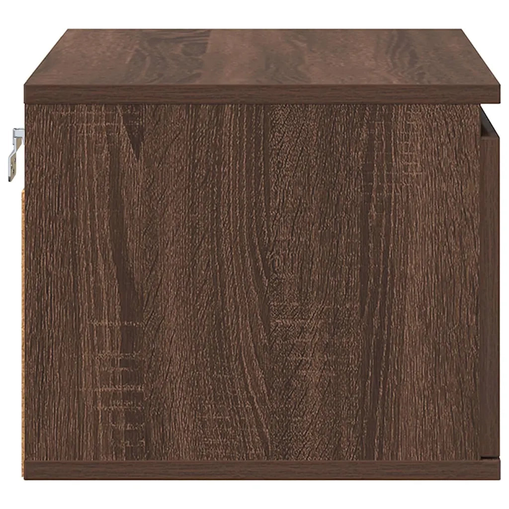 Set di 2 Comodini | Armadio da Notte | Mobiletto da notte a Parete con luci LED Rovere Marrone