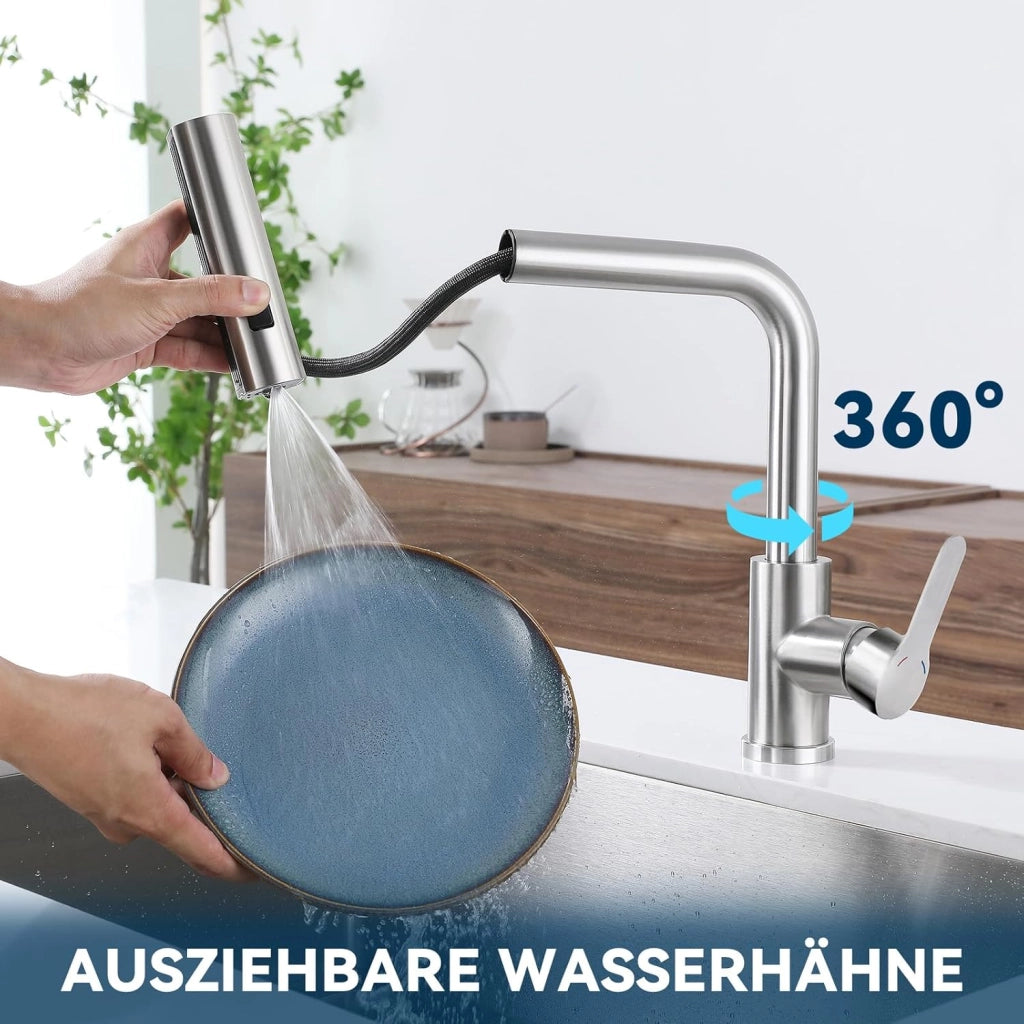 ZMH Miscelatore da Cucina Estraibile con Lancia Girevole 360° in Acciaio Inossidabile