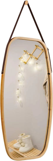 Specchio Ovale da Parete, Specchio Sospeso per Appendere, Cornice in bambù, Moderno, per Bagno Camera da Letto Soggiorno (77 x 44 x 1,5 cm)
