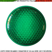 Lente Verde Vetro Ricambio Semaforo Securvera Diametro luce 124 mm Diametro Esterno 135 mm Guarnizione Parapioggia Emissione Amplifica la Luce Modalità Puntiforme