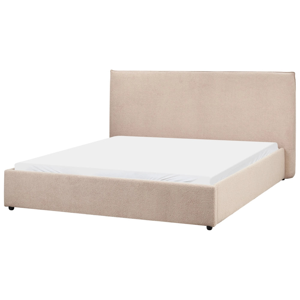 Letto matrimoniale in tessuto bouclé tortora testata 160 x 200 cm Doghe in legno