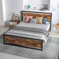 Struttura Letto Matrimoniale in Legno e Acciaio con Doghe in Stile Industriale, 160x200cm