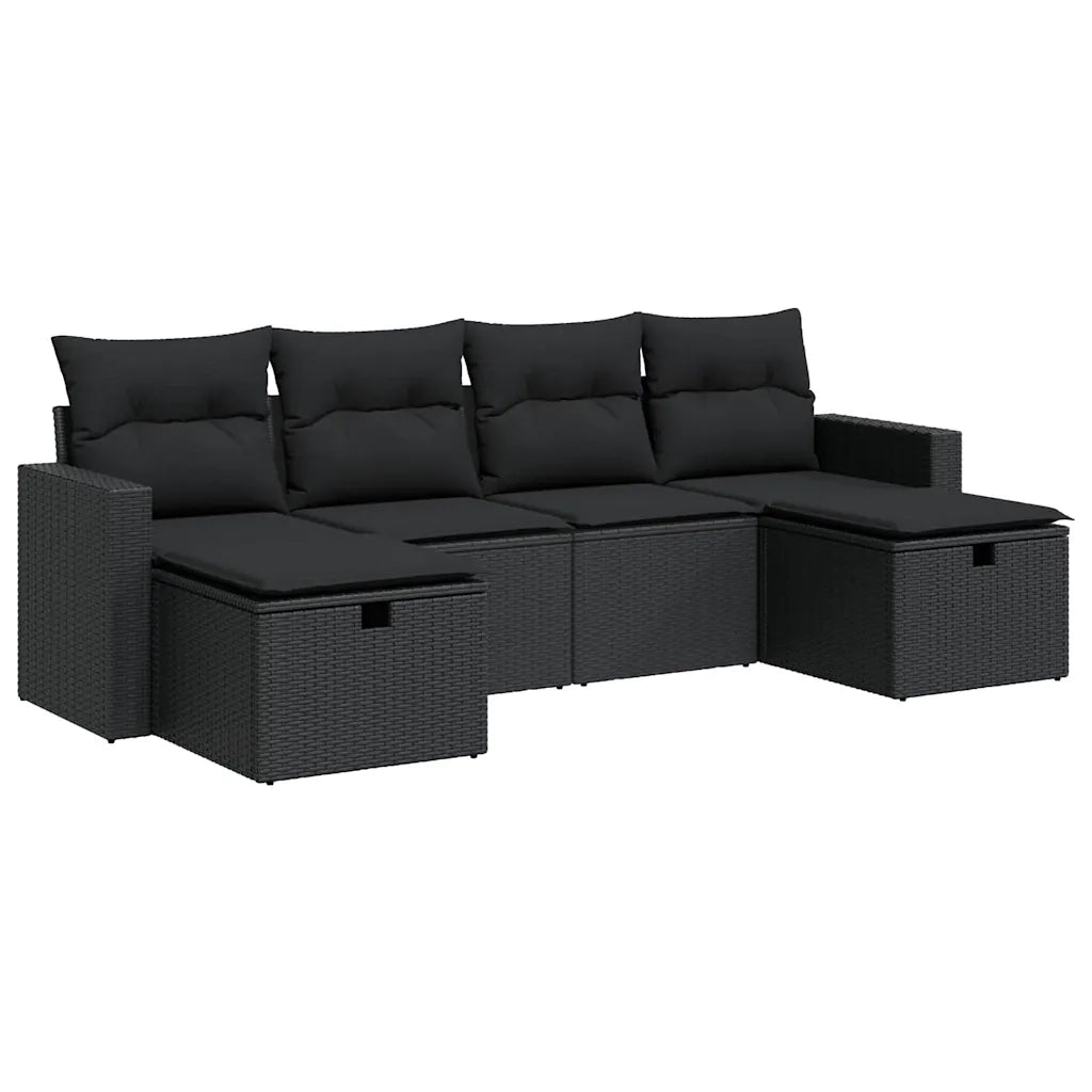 Set Divano da Giardino 6 pz con Cuscini Nero in Polyrattan 3325421
