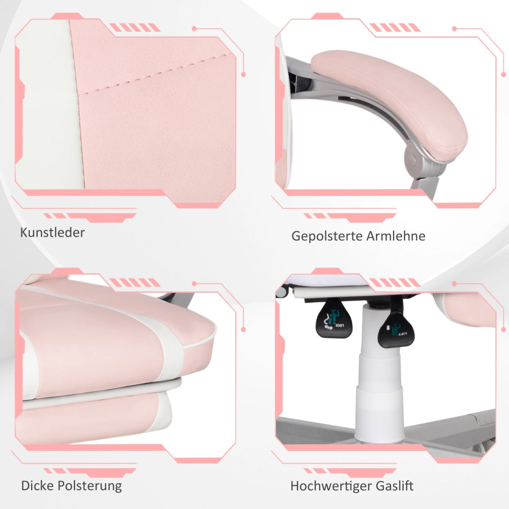 Sedia da gaming con poggiapiedi e cuscini ¨C zephmum ¨C rosa