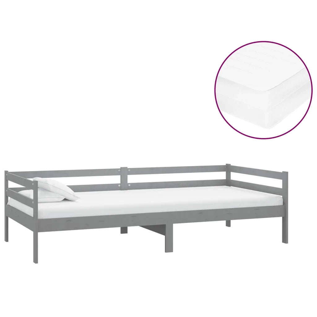 Divano letto | Sof¨¤ letto | Letto singolo con Materasso 90x200 cm Grigio in Legno di Pino