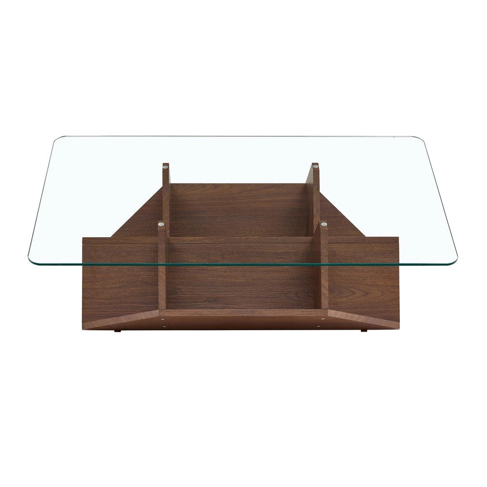 Tavolino da Caff¨¨ con Ripiani ¨C MINIMAL ¨C Vetro Temperato, MDF, Effetto Noce, Moderno