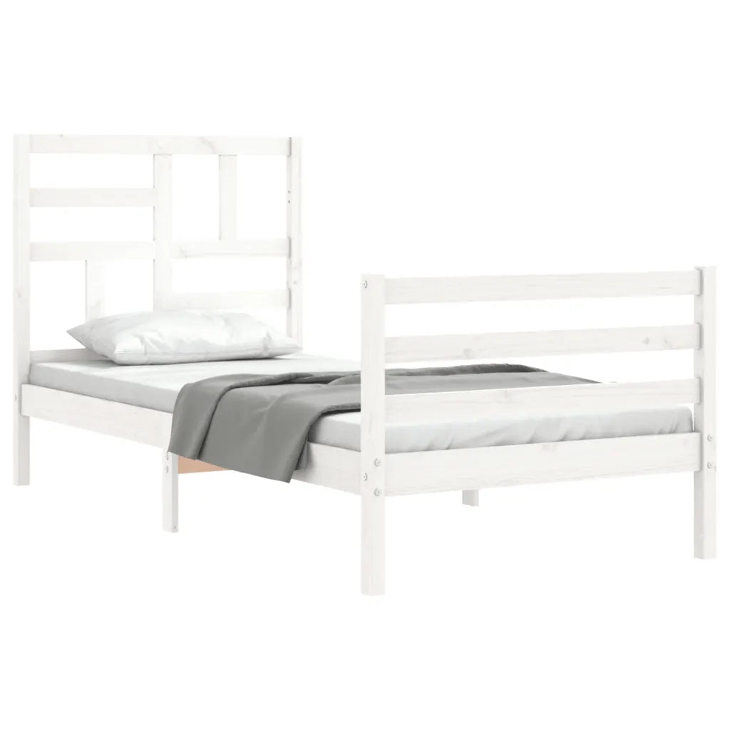 Giroletto con Testiera-Struttura Letto con testiera Bianco 90x200 cm in Legno Massello 200396