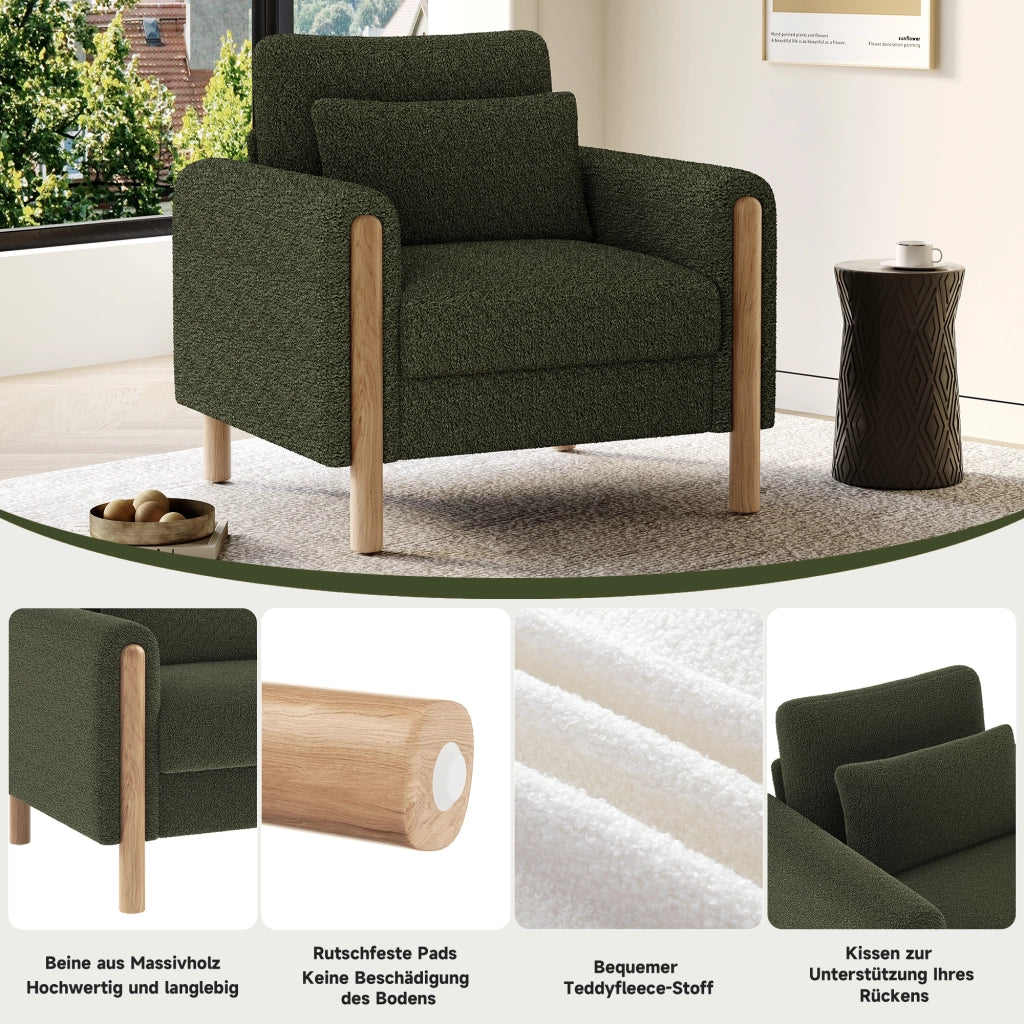 poltrona lounge 1 posto con cuscino spesso sfoderabile e braccioli; tessuto bouclÃ© verde 87 Ã— 83 Ã— 88.5 cm