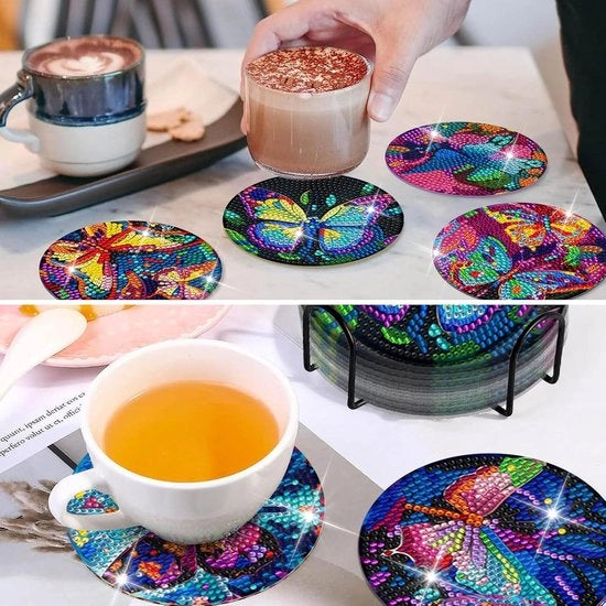 8 pezzi 5D DIY Mandalas di diamanti con sostenitori e supporto - Set di pittura con diamanti per adulti e bambini - Motivo farfalla